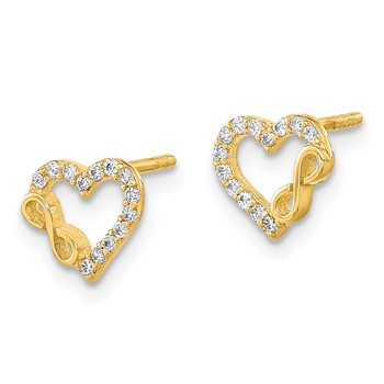 14K Polished Cut-Out Heart and Infinity Sign CZ Post Earrings — alternate view