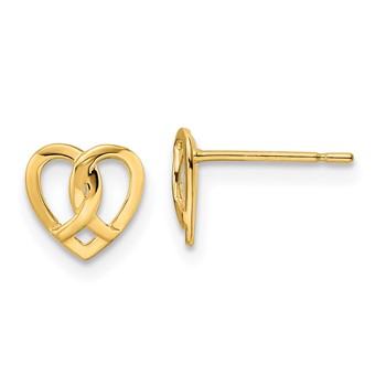 14k Polished Twisted Heart Post Earrings