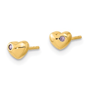 14K Polished Heart with CZ Post Earrings — alternate view