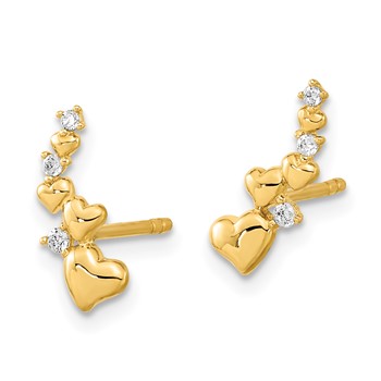 14K Polished Heart CZ Post Earrings — alternate view