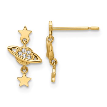 14k CZ Saturn and Stars Dangle Post Earrings