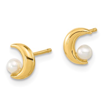 14K Polished Half Moon with 2.5-3mm Freshwater Cultured Pearl Post Earrings — alternate view