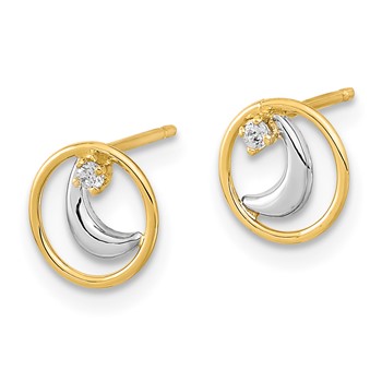 14K and White Rhodium Open Circle with CZ Half Moon Post Earrings — alternate view