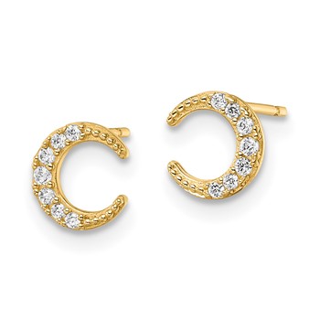 14k CZ Moon Post Earrings — alternate view