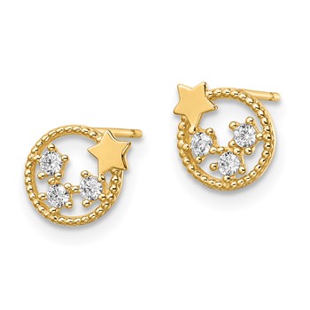 14k CZ Stars in Circle Post Earrings — alternate view