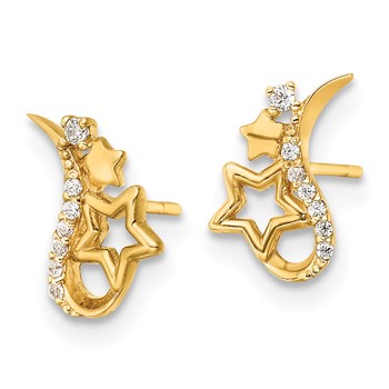 14k Yellow Gold Polished CZ Stars Post Earrings — alternate view
