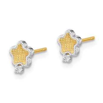 14K White Rhodium Textured Gold CZ Star Post Earrings — alternate view