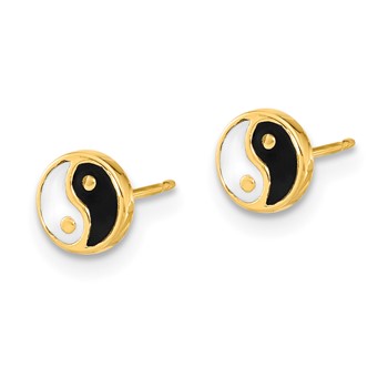 14K Black and White Enamel Yin Yang Post Earrings — alternate view