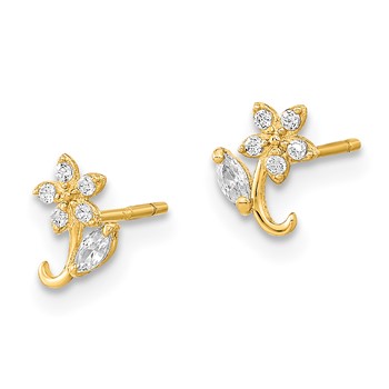 14K Polished Flower CZ Post Earrings — alternate view