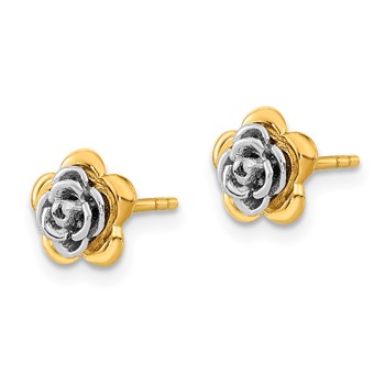 14K Two-tone Flower Post Earrings — alternate view