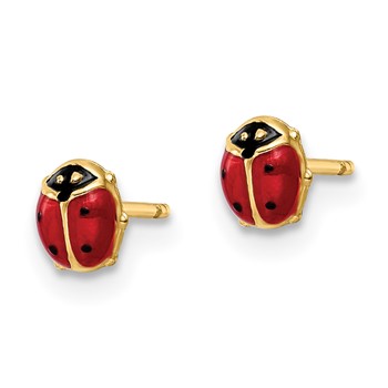 14k Polished Red and Black Enameled Small Ladybug Post Earrings — alternate view