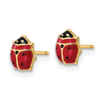 14k Polished Red and Black Enameled Medium Ladybug Post Earrings — alternate view