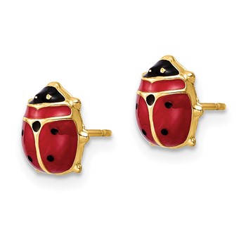 14k Polished Red and Black Enameled Large Ladybug Post Earrings — alternate view
