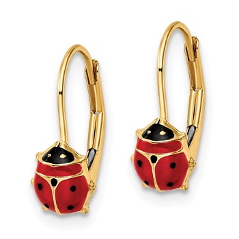 14k Polished Red and Black Enameled Ladybug Leverback Earrings — alternate view
