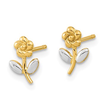14K and White Rhodium Flower Post Earrings — alternate view