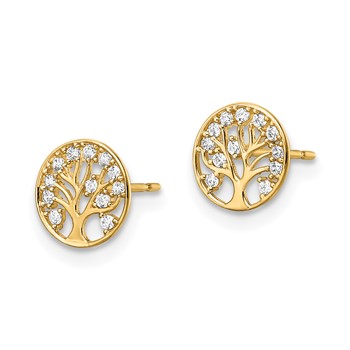 14k CZ Tree of Life in Circle Post Earrings — alternate view