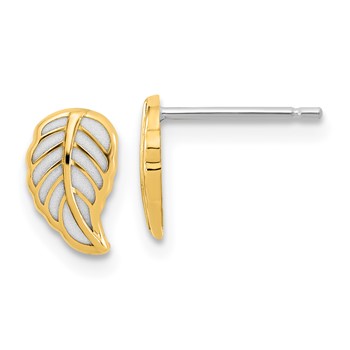 14K Two-tone Cut-out Leaf Post Earrings