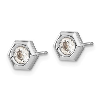 14ky Rhodium-plated Polished Hexagon CZ Post Earrings — alternate view