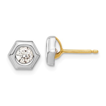 14ky Rhodium-plated Polished Hexagon CZ Post Earrings