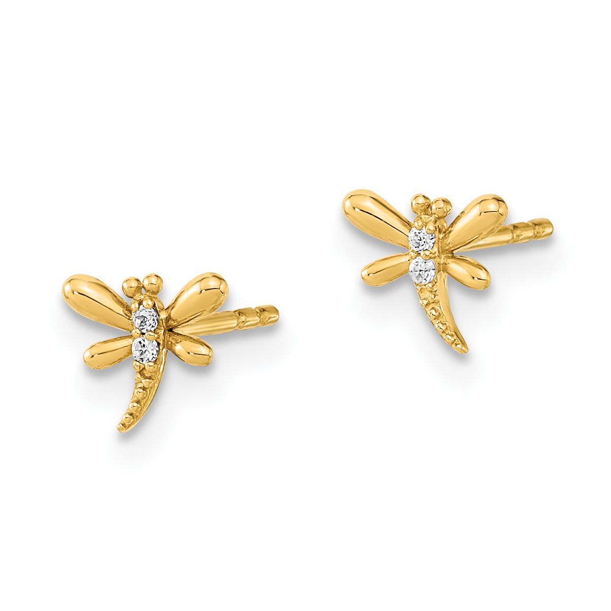 CZ Dragonfly Post Earrings Real 14k Yellow Gold 5.65x6.25mm Women's Animal detailed image 2