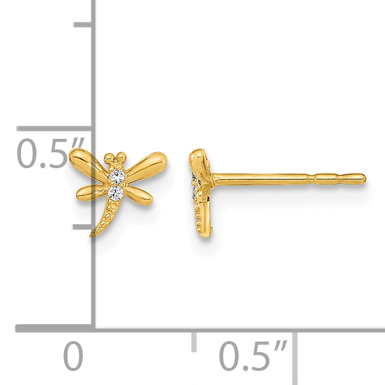 CZ Dragonfly Post Earrings Real 14k Yellow Gold 5.65x6.25mm Women's Animal detailed image 4
