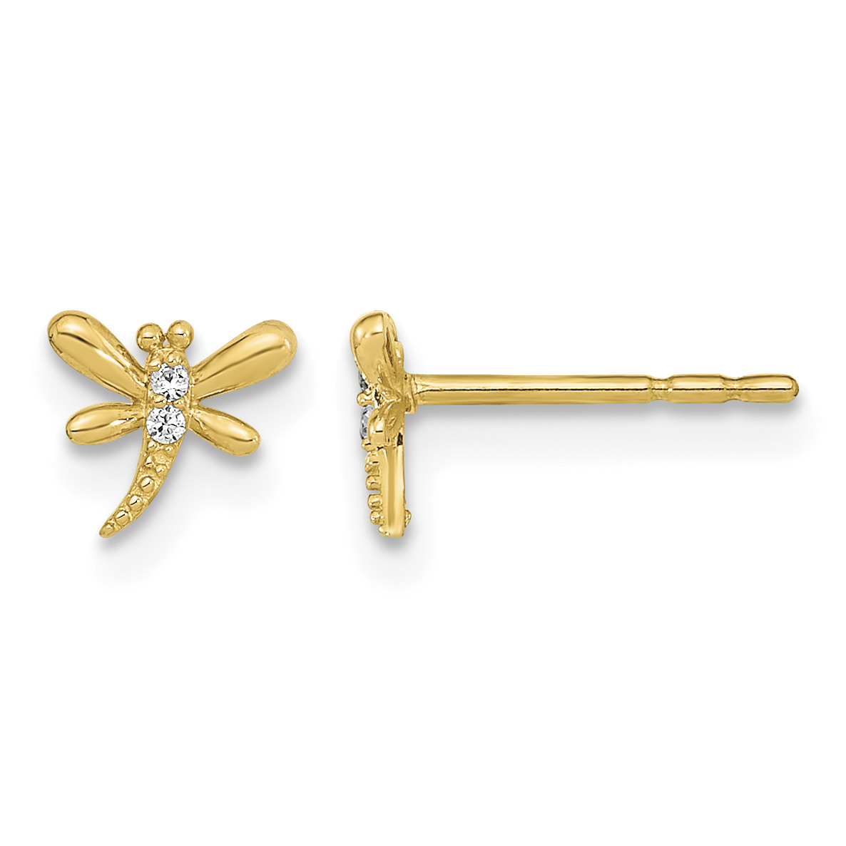 CZ Dragonfly Post Earrings Real 14k Yellow Gold 5.65x6.25mm Women's Animal main product image
