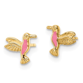 14k Pink Enamel Hummingbird Post Earrings — alternate view
