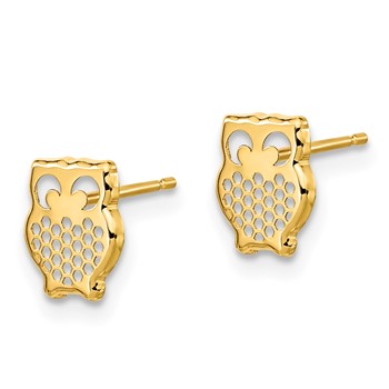 14K Gold Textured Owl Post Earrings — alternate view