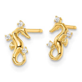 14k Polished CZ Mini Seahorse Post Earrings — alternate view