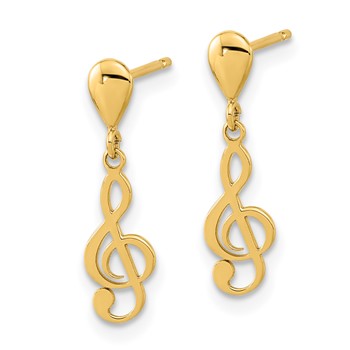 14K Polished Treble Clef Dangle Post Earrings — alternate view