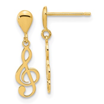 14K Polished Treble Clef Dangle Post Earrings