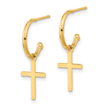 14K Polished Cross Dangle C-Hoop Earrings — alternate view