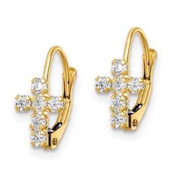 14k CZ Polished Leverback Cross Earrings — alternate view