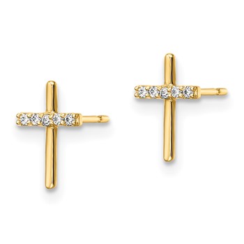14k CZ Cross Post Earrings — alternate view