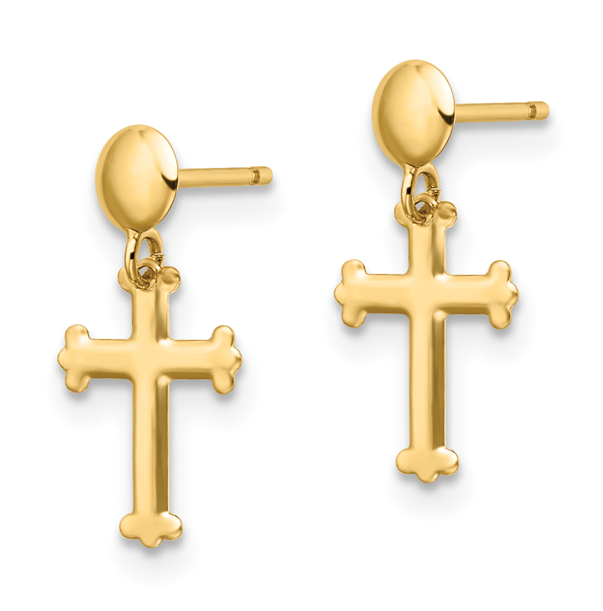 Cross Post Dangle Earrings Real 14k Yellow Gold 16.5x7.5mm Religious product image view 2