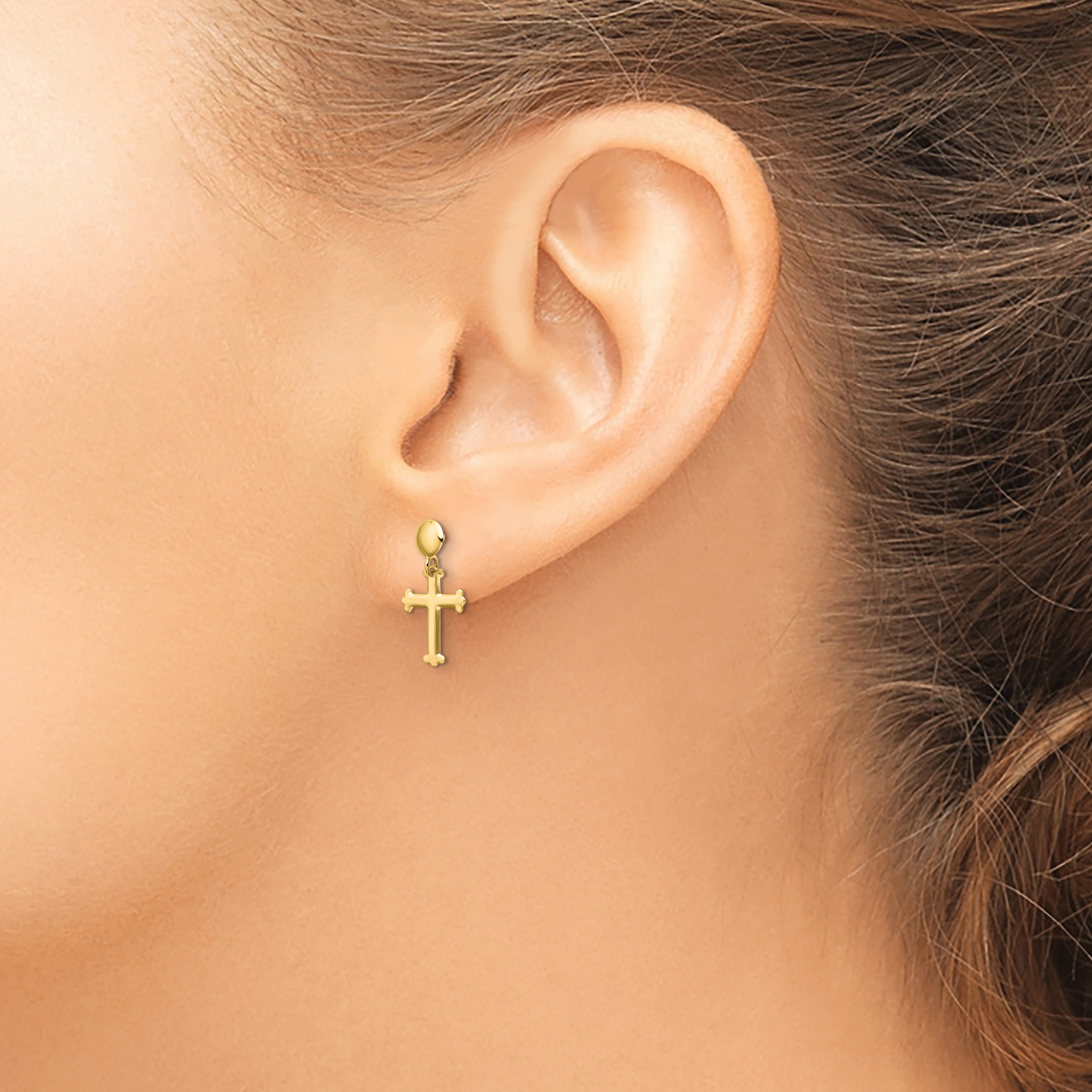 Cross Post Dangle Earrings Real 14k Yellow Gold 16.5x7.5mm Religious product image view 3