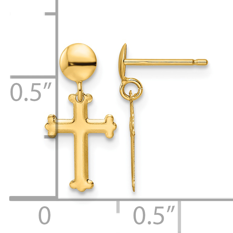 Cross Post Dangle Earrings Real 14k Yellow Gold 16.5x7.5mm Religious product image view 4