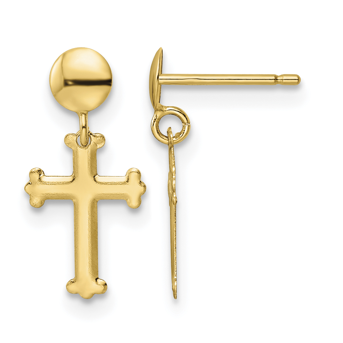 Cross Post Dangle Earrings Real 14k Yellow Gold 16.5x7.5mm Religious main product image