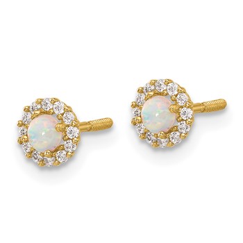 14K Polished CZ and Lab Created Opal Halo Screwback Post Earrings — alternate view