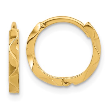 14K Polished Wavy Hinged Hoop Earrings