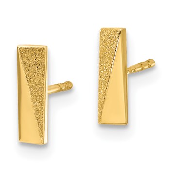 14K 2.5x9mm Polished and Satin Bar Post Earrings — alternate view