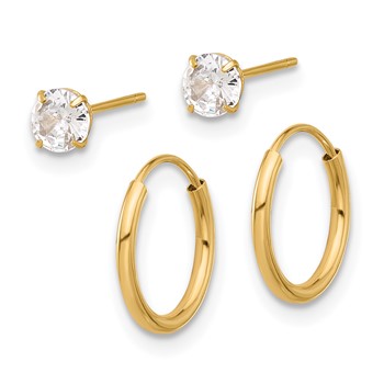 14K Set of Two Pair 4mm CZ Studs and 1.00x12mm Endless Hoop Earrings — alternate view