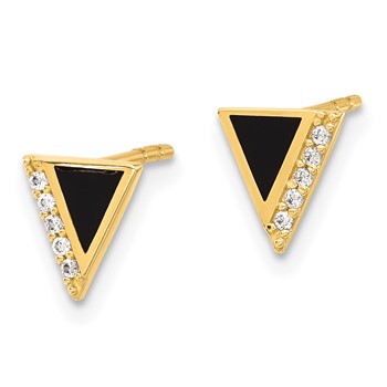 14K CZ and Black Epoxy Triangle Post Earrings — alternate view
