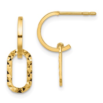 14K Polished and Diamond-cut Dangle J-Hoop Post Earrings