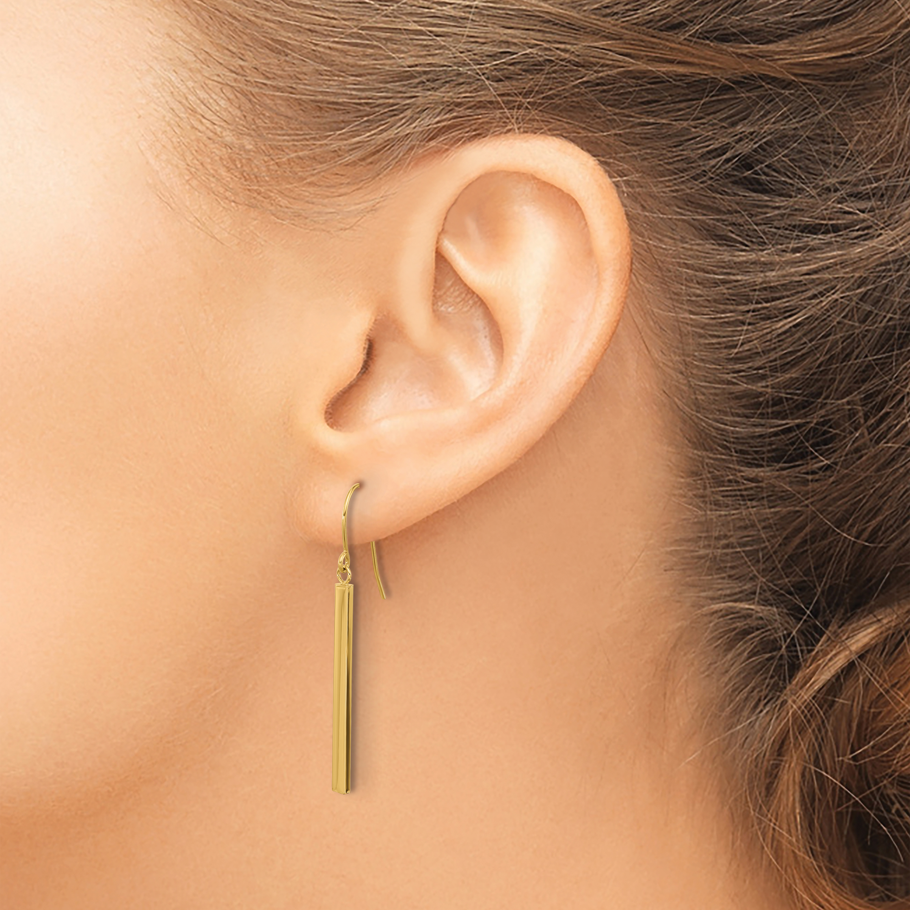 Bar Dangle French Hook Earrings 14k Yellow Gold 41.3x1.5mm Women's detailed image 3