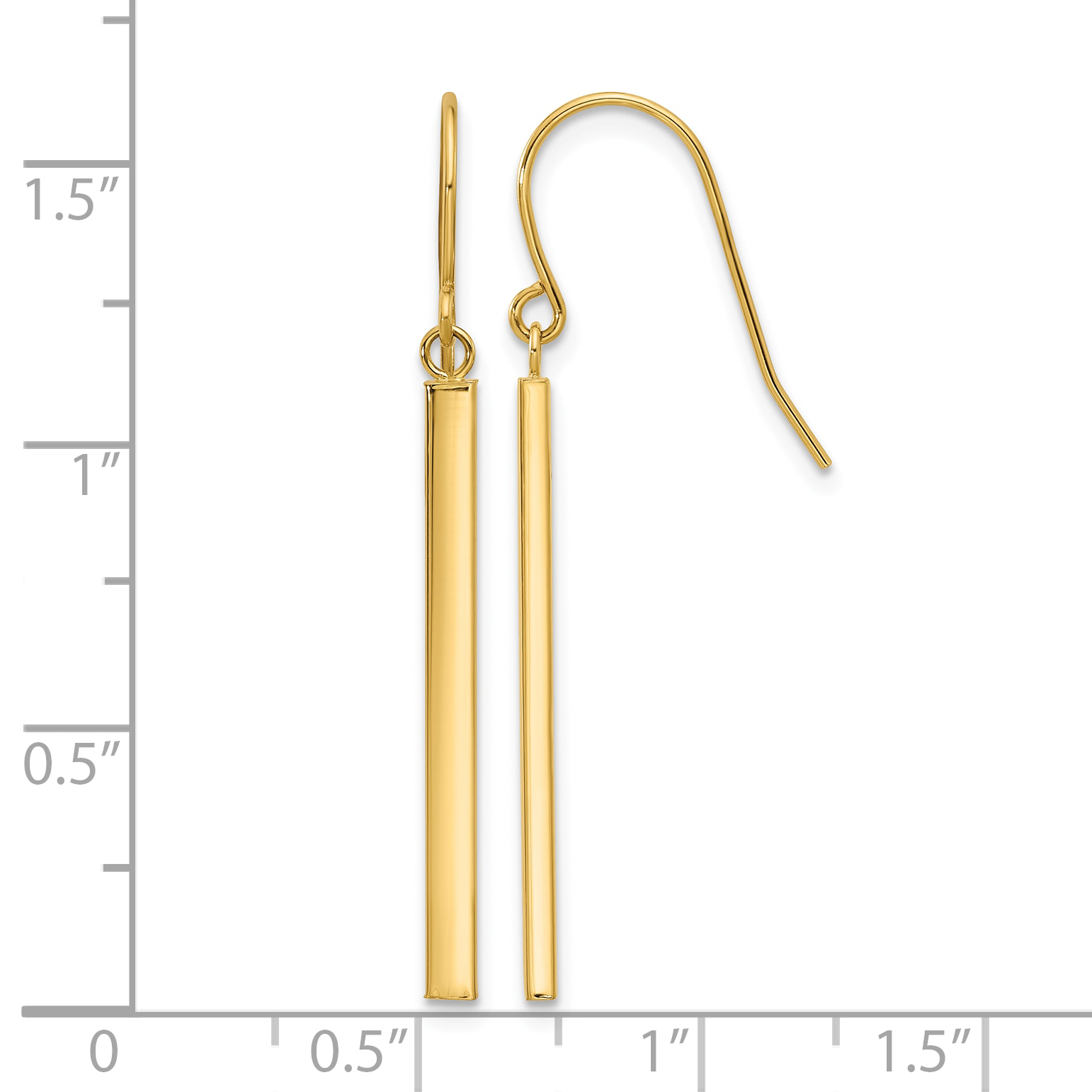 Bar Dangle French Hook Earrings 14k Yellow Gold 41.3x1.5mm Women's detailed image 4
