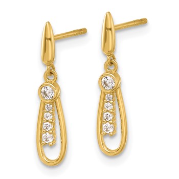 14K Polished Teardrop with CZ Dangle Post Earrings — alternate view