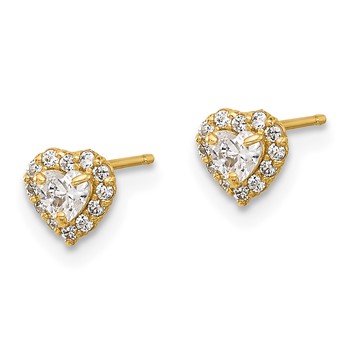 14K CZ Halo Heart Post Earrings — alternate view