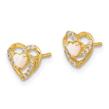 14K CZ and Lab Created Opal Heart Post Earrings — alternate view