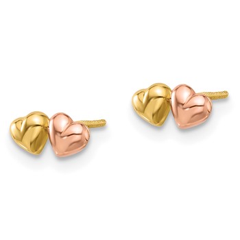 14K Two-tone Double Hearts Screwback Post Earrings — alternate view